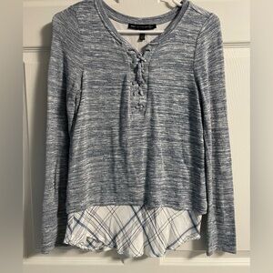 White House Black Market Blue Gray Lace-Up Long Sleeve Top